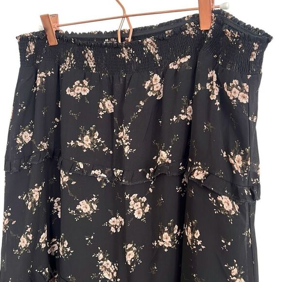 Allegra K NWOT Floral Smocked Waist Knee Length Ruffle Tiered Skirt Black XL - Picture 3 of 10